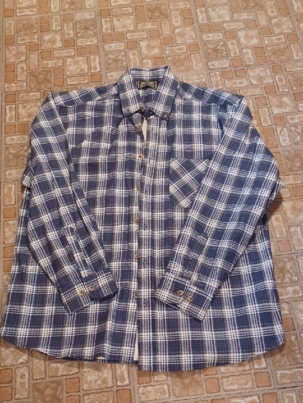 Men's Blue Plaid Button-Down Shirt - Casual Long Sleeve Flannel Xlarge